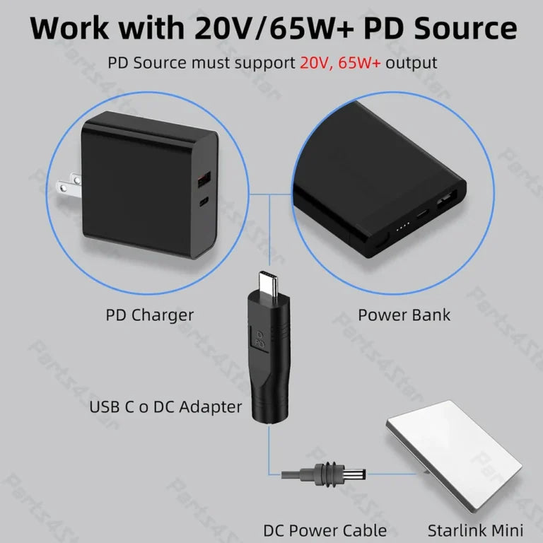 USB-C Male to DC Female Power Cable Adapter for Starlink Mini