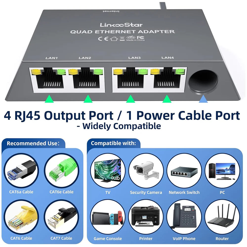 4-Port Ethernet Adapter for Starlink Gen 3  – Connect Up to 4 Devices